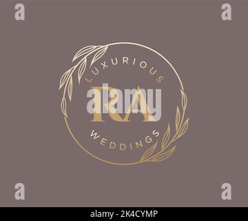 RA Initials letter Wedding monogram logos template, hand drawn modern minimalistic and floral templates for Invitation cards, Save the Date, elegant Stock Vector