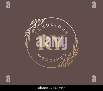 RY Initials letter Wedding monogram logos template, hand drawn modern minimalistic and floral templates for Invitation cards, Save the Date, elegant Stock Vector