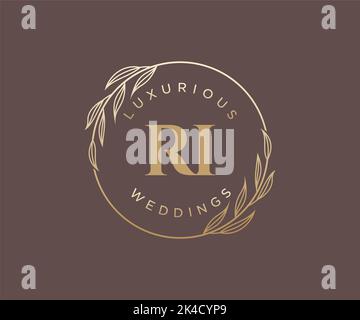 RI Initials letter Wedding monogram logos template, hand drawn modern minimalistic and floral templates for Invitation cards, Save the Date, elegant Stock Vector