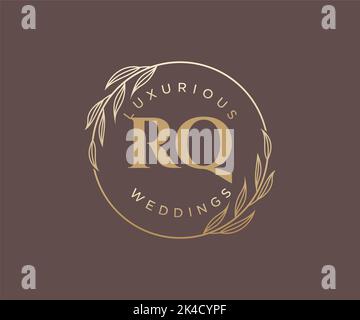 RQ Initials letter Wedding monogram logos template, hand drawn modern minimalistic and floral templates for Invitation cards, Save the Date, elegant Stock Vector