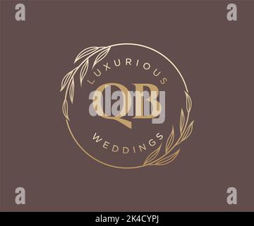 QB Initials letter Wedding monogram logos template, hand drawn modern minimalistic and floral templates for Invitation cards, Save the Date, elegant Stock Vector
