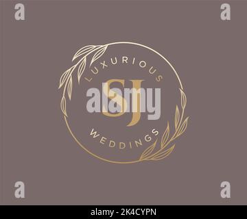 SJ Initials letter Wedding monogram logos template, hand drawn modern minimalistic and floral templates for Invitation cards, Save the Date, elegant Stock Vector