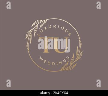 TU Initials letter Wedding monogram logos template, hand drawn modern minimalistic and floral templates for Invitation cards, Save the Date, elegant Stock Vector