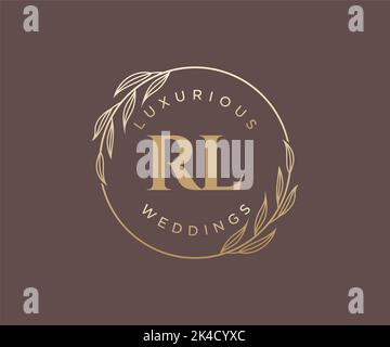 RL Initials letter Wedding monogram logos template, hand drawn modern minimalistic and floral templates for Invitation cards, Save the Date, elegant Stock Vector