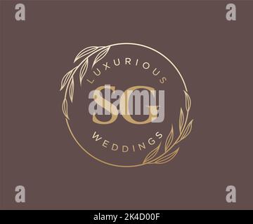 SG Initials letter Wedding monogram logos template, hand drawn modern minimalistic and floral templates for Invitation cards, Save the Date, elegant Stock Vector