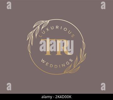 T Initials letter Wedding monogram logos template, hand drawn modern minimalistic and floral templates for Invitation cards, Save the Date, elegant Stock Vector