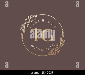 TG Initials letter Wedding monogram logos template, hand drawn modern minimalistic and floral templates for Invitation cards, Save the Date, elegant Stock Vector