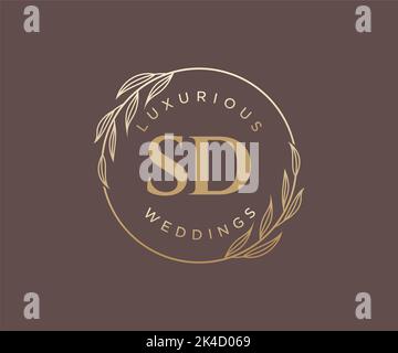 SD Initials letter Wedding monogram logos template, hand drawn modern minimalistic and floral templates for Invitation cards, Save the Date, elegant Stock Vector
