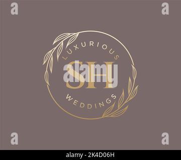 SH Initials letter Wedding monogram logos template, hand drawn modern minimalistic and floral templates for Invitation cards, Save the Date, elegant Stock Vector