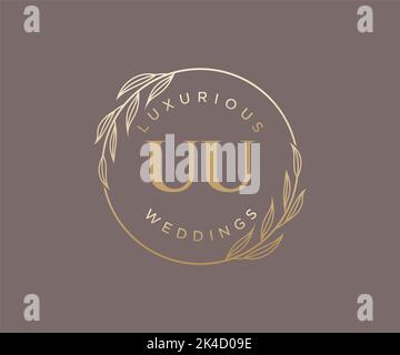 UU Initials letter Wedding monogram logos template, hand drawn modern minimalistic and floral templates for Invitation cards, Save the Date, elegant Stock Vector