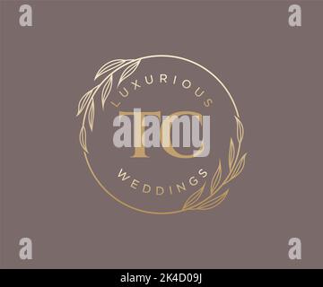 TC Initials letter Wedding monogram logos template, hand drawn modern minimalistic and floral templates for Invitation cards, Save the Date, elegant Stock Vector