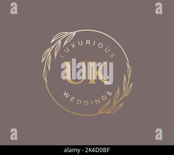 UK Initials letter Wedding monogram logos template, hand drawn modern minimalistic and floral templates for Invitation cards, Save the Date, elegant Stock Vector