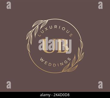 UB Initials letter Wedding monogram logos template, hand drawn modern minimalistic and floral templates for Invitation cards, Save the Date, elegant Stock Vector
