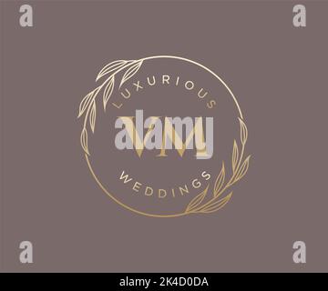 VM Initials letter Wedding monogram logos template, hand drawn modern minimalistic and floral templates for Invitation cards, Save the Date, elegant Stock Vector