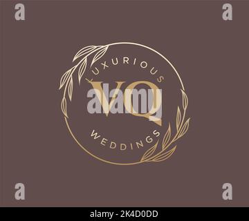 VQ Initials letter Wedding monogram logos template, hand drawn modern minimalistic and floral templates for Invitation cards, Save the Date, elegant Stock Vector