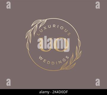 UO Initials letter Wedding monogram logos template, hand drawn modern minimalistic and floral templates for Invitation cards, Save the Date, elegant Stock Vector
