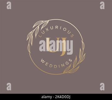 UJ Initials letter Wedding monogram logos template, hand drawn modern minimalistic and floral templates for Invitation cards, Save the Date, elegant Stock Vector