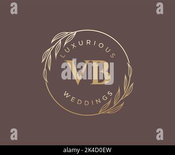 VB Initials letter Wedding monogram logos template, hand drawn modern minimalistic and floral templates for Invitation cards, Save the Date, elegant Stock Vector