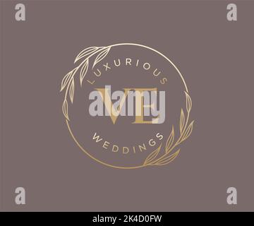 VE Initials letter Wedding monogram logos template, hand drawn modern minimalistic and floral templates for Invitation cards, Save the Date, elegant Stock Vector