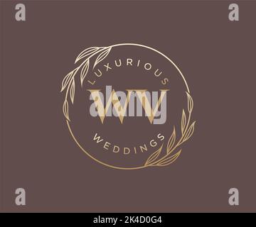 WV Initials letter Wedding monogram logos template, hand drawn modern minimalistic and floral templates for Invitation cards, Save the Date, elegant Stock Vector