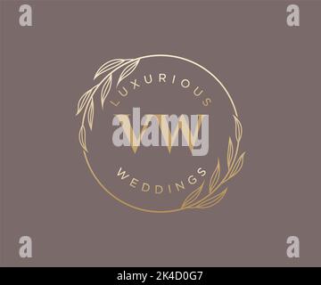 VW Initials letter Wedding monogram logos template, hand drawn modern minimalistic and floral templates for Invitation cards, Save the Date, elegant Stock Vector