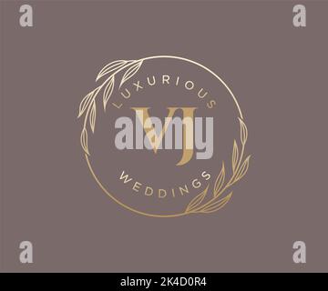 VJ Initials letter Wedding monogram logos template, hand drawn modern minimalistic and floral templates for Invitation cards, Save the Date, elegant Stock Vector