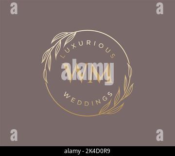 WM Initials letter Wedding monogram logos template, hand drawn modern minimalistic and floral templates for Invitation cards, Save the Date, elegant Stock Vector