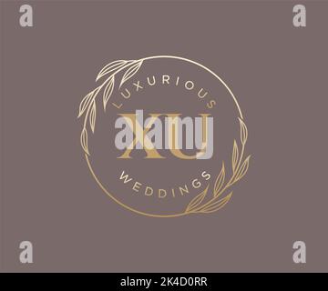 XU Initials letter Wedding monogram logos template, hand drawn modern minimalistic and floral templates for Invitation cards, Save the Date, elegant Stock Vector