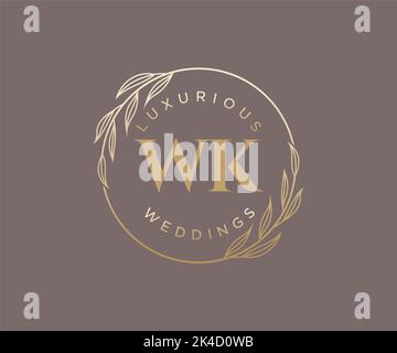 WK Initials letter Wedding monogram logos template, hand drawn modern minimalistic and floral templates for Invitation cards, Save the Date, elegant Stock Vector