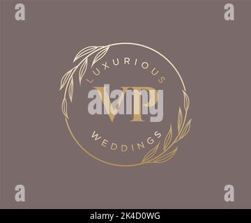 VP Initials letter Wedding monogram logos template, hand drawn modern minimalistic and floral templates for Invitation cards, Save the Date, elegant Stock Vector