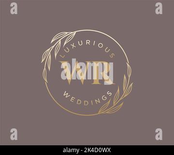 WR Initials letter Wedding monogram logos template, hand drawn modern minimalistic and floral templates for Invitation cards, Save the Date, elegant Stock Vector
