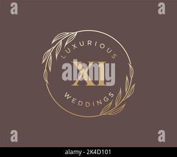 XI Initials letter Wedding monogram logos template, hand drawn modern minimalistic and floral templates for Invitation cards, Save the Date, elegant Stock Vector
