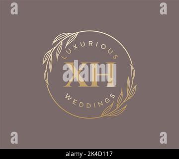 XH Initials letter Wedding monogram logos template, hand drawn modern minimalistic and floral templates for Invitation cards, Save the Date, elegant Stock Vector
