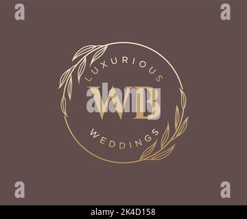 WB Initials letter Wedding monogram logos template, hand drawn modern minimalistic and floral templates for Invitation cards, Save the Date, elegant Stock Vector
