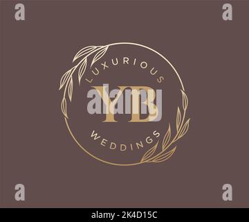 YB Initials letter Wedding monogram logos template, hand drawn modern minimalistic and floral templates for Invitation cards, Save the Date, elegant Stock Vector