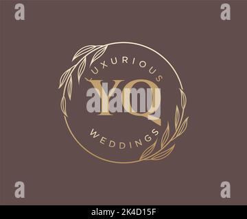 YQ Initials letter Wedding monogram logos template, hand drawn modern minimalistic and floral templates for Invitation cards, Save the Date, elegant Stock Vector