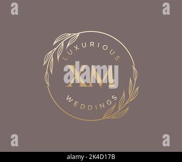 XM Initials letter Wedding monogram logos template, hand drawn modern minimalistic and floral templates for Invitation cards, Save the Date, elegant Stock Vector