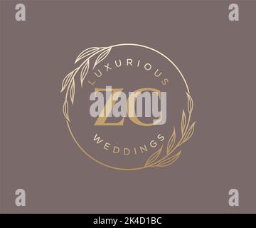 ZC Initials letter Wedding monogram logos template, hand drawn modern minimalistic and floral templates for Invitation cards, Save the Date, elegant Stock Vector