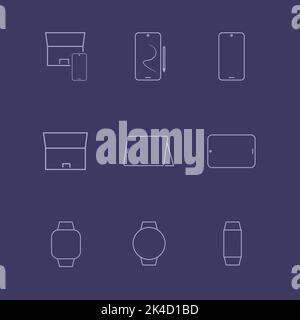 A set of technology digital AppsIcons, smartphone, smartwatch over gray Background Stock Vector