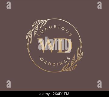 WD Initials letter Wedding monogram logos template, hand drawn modern minimalistic and floral templates for Invitation cards, Save the Date, elegant Stock Vector