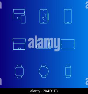 A set of technology digital AppsIcons, smartphone, smartwatch and folder over blue Background Stock Vector