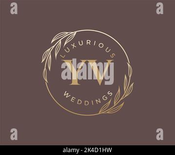 YV Initials letter Wedding monogram logos template, hand drawn modern minimalistic and floral templates for Invitation cards, Save the Date, elegant Stock Vector