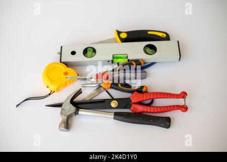 Working tools set on white isolated background Stock Photo