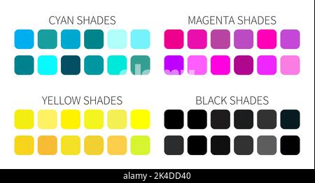 Cyan, Magenta, Yellow and Black CMYK Color Shades Isolated Vector Stock Vector