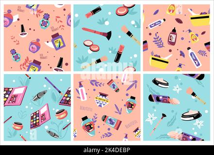 Decorative pattern set with beauty product element Stock Vector