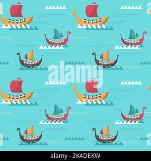 Vector seamless pattern with viking age longships Stock Vector