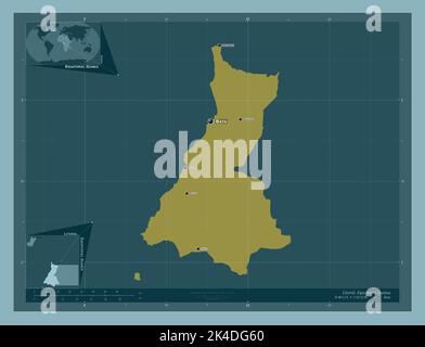 Litoral, province of Equatorial Guinea. Solid color shape. Locations and names of major cities of the region. Corner auxiliary location maps Stock Photo