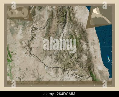 Anseba, region of Eritrea. High resolution satellite map. Locations of ...
