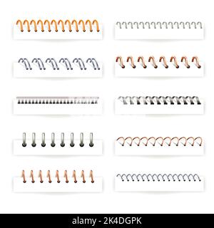 Binding spiral of notebook paper, binders set Stock Vector