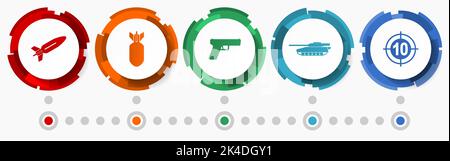 War concept vector icon set, flat design web buttons, military infographic template Stock Vector